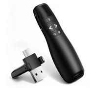 Presentador USB-C, control remoto PowerPoint inalámbrico de 2.4 GHz, puntero 2 en 1 tipo C y USB-A para presentaciones, control remoto de presentación rojo para Mac/Windows 7/8/10/Linux/Android