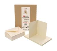PresentFill Juego de 50 tarjetas plegables en blanco, incluye sobres sin ventana, color beige y crema, tarjetas plegables DIN A6, sobres C6, fabricados en Alemania, papel de estraza 100% reciclado