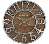 PRESENTIME & Co Vintage Farmhouse Series, Reloj de Madera de Granero rústico galvanizado, 19.5 Pulgadas, Acabado galvanizado, números arábigos con Madera de Granero Natural desgastada