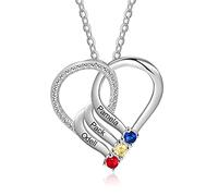 Presentimental Collar con Nombre para Mujer Collar Personalizado con Piedra natal Plata Oro Rosa Regalo para Mujeres, Madres, Abuelas, Esposas, Novias (3 nombre)