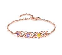 Presentimental Pulsera Personalizada Infinity para Mujer Con 1-7 Nombres Piedras de nacimiento Plata Oro Rosa Regalo para Mujer Mamá Hija Novia Esposa (Rosa, 4 nombre)