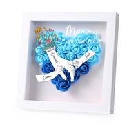 Presentimental Regalo dia de la madre Caja de sombra personalizada con rosa y nombre Regalos personalizados para mamá (Flower-azul)
