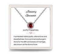 Presentski Collar Mujeres Granate de Plata de Ley con Enero Piedra Nacimiento Collar Colgante Solitario Redondo con 5A Circonita 12 Birthstone Joyas de Cristal Regalo de Cumpleaños para Niñas Madre