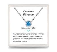 Presentski Collar Mujeres Tanzanita de Plata de Ley con Diciembre Piedra Nacimiento Collar Colgante Solitario Redondo con 5A Circonita 12 Birthstone Joyas de Cristal Regalo de Cumpleaños para Niñas