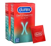 Preservativos Durex Gefühlsecht Slim - Preservativos finos con ajuste fino e hidratados con lubricante de silicona - paquete de 2 (20 unidades)
