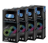 Preservativos Durex Performa - Preservativos que prolongan la desnudez con gel de benzocaína al 5% para un placer sexual más duradero - Envase de 48 unidades (4 x 12 unidades)
