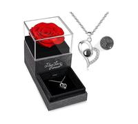 Preserved Red Real Rose with I Love You Necklace -Eternal Flowers Rose Gifts for Her on Anniversary Mothers Day Valentines Day