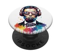 Presidente Abe Lincoln con Auriculares EDM Rave Design PopSockets PopGrip Adhesivo