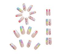 Presiona cuadrada en las uñas de longitud media, prensa cuadrada en las uñas | Lindas uñas cuadradas medianas pegado | Stick en uñas cubierta completa, 24 piezas de colorido de degradado falso colocad