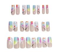 Presiona cuadrada en las uñas de longitud media, prensa cuadrada en las uñas | Lindas uñas cuadradas medianas pegado | Las 24 piezas reutilizables se adhieren en las uñas cubiertas para el hogar, las