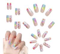 Presiona cuadrada mediana en las uñas, las uñas postizas cuadradas - Linda uña falsa acrílica mediana con pegamento de gelatina - Stick en uñas cubierta completa, 24 piezas de colorido de degradado fa