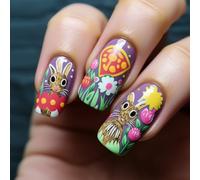 Presione sobre las uñas Diseños de Pascua falsos Pegamento en acrílico artificial 24 piezas Pegamento para mujeres Pegamento acrílico para mujeres Transparente
