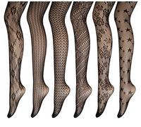 PreSox Fishnet Tights Medias de malla de nylon transparente Medias sin mangas para las mujeres 5 Pack (C)