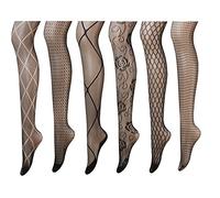 PreSox Fishnet Tights Medias de malla de nylon transparente Medias sin mangas para las mujeres 5 Pack (H)