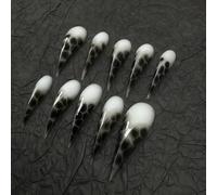 Press Claw on Nails Long Stiletto Black White Crack Gothic Style Halloween Witch Vampire Press on Nails Reusable Thick Acrylic Cat Dragon Eagle Claw False Nail Glossy Glue on Nail (S)