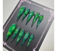 Press Claw on Nails Long Stiletto Green Rendering Gothic Style Halloween Witch Vampire Press on Nails Reusable Thick Acrylic Cat Dragon Eagle Claw False Nail Glossy Glue on Nail (L)