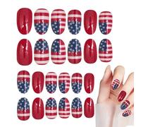 Press-On Fake Nails, 24x Short Nails 4th of July, Comfort Fit Manicure Accessories, Durable Reusable Fingernails for Women Dating Gathering Theatrical Performances, 12x7x1.2cm