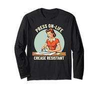 Press On Life - Cita de vida para planchar retro resistente a las arrugas Manga Larga