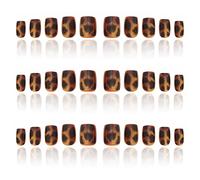 Press On Nails 30 Full-Size Tortoise Shell,Short Acrylic Press On Nails,Cheetah Print Fake Nails Brown Tortoise Fall Glue on Glossy Full,Cover Reusable Salon Quality (Square)