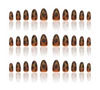 Press On Nails 30 Full-Size Tortoise Shell,Short Acrylic Press On Nails,Cheetah Print Fake Nails Brown Tortoise Fall Glue on Glossy Full,Cover Reusable Salon Quality (Almond)