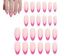 Press On Nails- Almond Short Glossy Rose Red French Style, 24 Reusable Artificial Fingernails | Removable Wearable Nail Stickers, European American Design, Manicure Set For Home Salon
