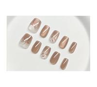 Press On Nails Corto Ataúd Fuegos artificiales nude Ombre con brillo Uñas Postizas Reutilizables con Pegamento Manicura Francesa para Fiesta Uso Diario