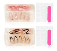 Press On Nails Corto Square Nude Rosa Blanco French 48 Piezas Postizas Con Forma De Almendra Estampado De Leopardo Uñas Adhesivas Extraíbles Postizas Artificiales Para Mujeres Y Niñas Diy Manicura