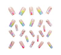 Press On Nails - Fake Nails | Acrílico | Square Press On Nails | Cute Medium Fake Nail With Jelly Glue | Stick On Nails Full Cover | 24 Pieces Colorful Gradient False Nails Set for Women Girls