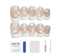 Press On Nails | Floral and Pearl Design Almond Tips | Reus able Artificial Nails | for Women Girls Holiday Home Salon Party Wedding