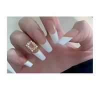 Press On Nails Largo Cuadrado Nude punta blanca 3D Francés Uñas Postizas Reutilizables con Pegamento Manicura Francesa para Fiesta Uso Diario