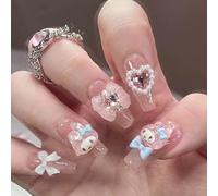 Press on Nails Long MouyouGlow, Bailarina Kawaii Cute Rosa 3D MyMe Lody Kitty Carton Love Bow Tie Ribbon Lazo Pajarita Fake Nails con pegamento para uñas, Y2K Coquette Uñas Artificiales, 10 unidades
