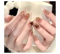 Press On Nails Mediano Almendra Nude metálico 3D Jelly brillante Uñas Postizas Reutilizables con Pegamento Manicura Francesa para Fiesta Uso Diario