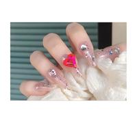 Press On Nails Mediano Ovalado Corazón 3D nude Brillo Uñas Postizas Reutilizables con Pegamento Manicura Francesa para Fiesta Uso Diario