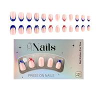 Press On Nails, Portable Short Length, 4.49x2.64in Independence Day Design, Versátil Full Cover False Nail, Nude Base Flag Star Decor for Girls, Salón, Spring Celebration
