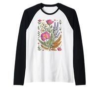 Pressed Wildflower Meadow Florist Botanical Art Camiseta Manga Raglan