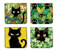 PRESSINART 1 Unidad de Monedero de Gato Negro En 2 Estilos de Piel de 3 Pulgadas con Estampado de Gato Y Flores Bolsillo Pequeño Resistente Al Agua Y Duradero Ideal para Mujeres Y Hombres para Usar