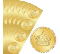 PRESSINART 100 Piezas de Pegatinas de Corona Dorada de 2 Pulgadas Sello de Papel de Aluminio Dorado En Relieve con Patrón de Corona Autoadhesivo Redondo para Decoración de Sobres Certificados