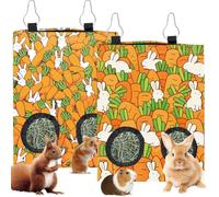 PRESSINART 2 Piezas 2 Estilos Bolsas Alimentadoras de Heno para Conejos Bolsa Colgante de Heno para cotas Pequeñas con 2 Agujeros Zanahoria Naranja Conejito Tela Lavable Rectángulo 12 x 9 Pulgadas