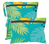 PRESSINART 2 Piezas 2 tamaños Bolsa Seca Tropical Bolsa Húmeda Traje de Baño Patrón de Hoja de Palma Verde Poliéster Impermeable A Prueba de Arena Reutilizable Bolsas con Cremallera para Guardar