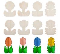PRESSINART 24 Piezas 8 Estilos Recortes de Flores de Madera 3.94 x 2.99 x 0.12 Pulgadas Adornos de Primavera de Madera para Pintar Rodajas de Madera Sin Acabado Recortes Florales para Exhibición en