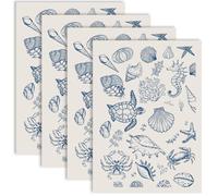 PRESSINART 4 Hojas de Transferencia de Cerámica con Diseños de Conchas de Mar Azul Animal Océano Patrón de Concha Papel de Porcelana de Deslizamiento de Agua para Decoración de Esmalte de Arcilla