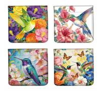 PRESSINART 4 Piezas 4 Estilos Monedero de Cuero con Diseño de Colibrí 4.7 x 4.3 Pulgadas Mini Bolsa de Presión con Patrón de Pájaro Y Flor Cartera Pequeña Impermeable Y Duradera para Mujeres Hombres