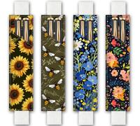 PRESSINART 4 piezas 4 estilos Porta Bolígrafos con Banda Elástica 7.9 x 1.8 pulgadas Estuche de Lápices para Cuaderno de Diseño de Flores Y Abejas Lindo Compatible con Banda Ajustable Estuche de Cuero