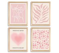 PRESSINART 4 Piezas 4 Estilos Póster de Matisse En Rosa Claro Juego de Arte de Pared Rosa Claro 8x10 Pulgadas Sin Marco Dibujo de Línea Minimalista de Plantas Florales Clásicas Decoración Estética