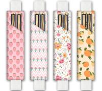 PRESSINART 4 Piezas 4 Estilos Soporte de Bolígrafo con Banda Elástica para Cuaderno 7.9 x 1.8 Pulgadas Estuche para Lápices con Banda Ajustable Diseño Fresa Naranja y Flores Estuche de Cuero para