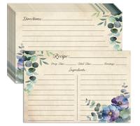 PRESSINART 50 Tarjetas de Recetas Verdes con Diseño de Hojas Y Flores de 4 x 6 Pulgadas Tarjetas de Recetas de Papel Cartulina En Blanco de Doble Cara para Diarios de Cocina Bodas Duchas Nupciales