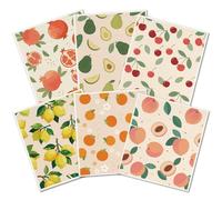 PRESSINART 6 Piezas 6 Estilos Paño de Cocina de Frutas Sueco Paños de Cocina Reutilizables Limón Aguacate Melocotón Naranja Cereza Granada Mezcla de Patrones Esponja de Celulosa Rectangular para
