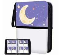 PRESSINART Álbum de Cartas Moon Card Binder para Trading Card con 400 Bolsillos de Gran Capacidad Organizador de Almacenamiento Resistente Al Agua de Cuero Duradero Diseño de Luna Morado Blanco con