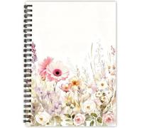 PRESSINART Cuaderno Espiral Floral A5 Cuaderno Diario 6 x 8 Pulgadas Flores Rosadas Acuarela 80 páginas Cuaderno Rayado para la Universidad con Bolsillos Bloc de Notas Duradero para Suministros de