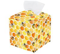 PRESSINART Cubierta de Caja de Pañuelos de Cuero para Abejas de Miel Organizador Cuadrado A Prueba de Agua para Papel Facial Honeycomb para Baño Dormitorio Cocina Tocador Hogar Coche Escritorio